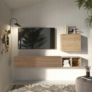 Vista ambientata Parete attrezzata in legno 194x30x160h colore "rovere cadiz - rovere mercure" modello Modula Totò Piccinni