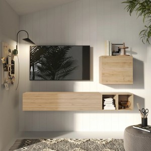 Vista ambientata Parete attrezzata in legno 194x30x160h colore "rovere cadiz" modello Modula Totò Piccinni