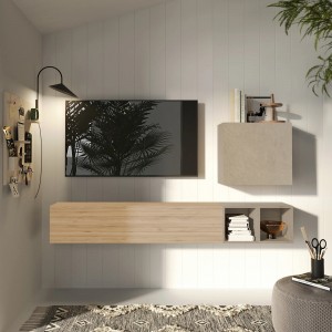 Vista ambientata Parete attrezzata in legno 194x30x160h colore "argilla - rovere cadiz" modello Modula Totò Piccinni