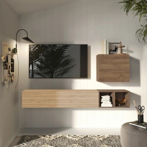 Vista ambientata Parete attrezzata in legno 194x30x160h colore "rovere mercure - rovere cadiz" modello Modula Totò Piccinni