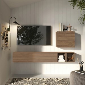 Vista ambientata Parete attrezzata in legno 194x30x160h colore "rovere mercure" modello Modula Totò Piccinni