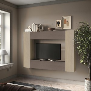 Vista ambientata Parete attrezzata in legno 196x30x180h colore "argilla - bronzo" modello Modula Totò Piccinni