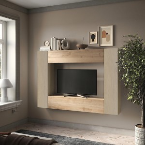 Vista ambientata Parete attrezzata in legno 196x30x180h colore "argilla - rovere cadiz" modello Modula Totò Piccinni