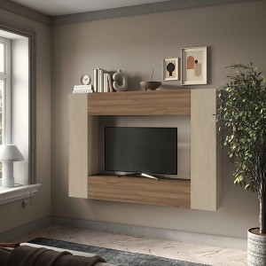 Vista ambientata Parete attrezzata in legno 196x30x180h colore "argilla - rovere mercure" modello Modula Totò Piccinni