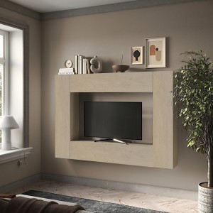 Vista ambientata Parete attrezzata in legno 196x30x180h colore "argilla" modello Modula Totò Piccinni