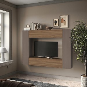 Vista ambientata Parete attrezzata in legno 196x30x180h colore "bronzo - rovere mercure" modello Modula Totò Piccinni