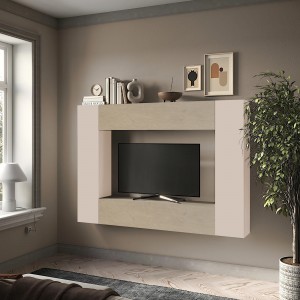 Vista ambientata Parete attrezzata in legno 196x30x180h colore "cashmere - argilla" modello Modula Totò Piccinni