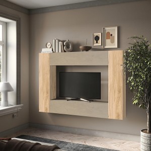 Vista ambientata Parete attrezzata in legno 196x30x180h colore "rovere cadiz - argilla" modello Modula Totò Piccinni