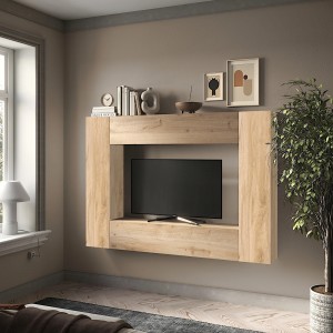 Vista ambientata Parete attrezzata in legno 196x30x180h colore "rovere cadiz" modello Modula Totò Piccinni