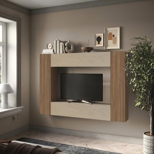 Vista ambientata Parete attrezzata in legno 196x30x180h colore "rovere mercure - argilla" modello Modula Totò Piccinni