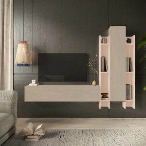 Vista ambientata Parete attrezzata in legno 205x30x185h colore "argilla - cashmere" modello Modula Totò Piccinni