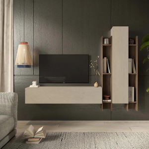 Vista ambientata Parete attrezzata in legno 205x30x185h colore "argilla - rovere mercure" modello Modula Totò Piccinni