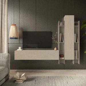 Vista ambientata Parete attrezzata in legno 205x30x185h colore "argilla" modello Modula Totò Piccinni