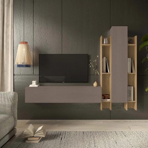 Vista ambientata Parete attrezzata in legno 205x30x185h colore "bronzo - rovere cadiz" modello Modula Totò Piccinni