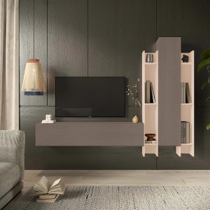 Vista ambientata Parete attrezzata in legno 205x30x185h colore "bronzo - cashmere" modello Modula Totò Piccinni