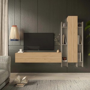 Vista ambientata Parete attrezzata in legno 205x30x185h colore "rovere cadiz - argilla" modello Modula Totò Piccinni