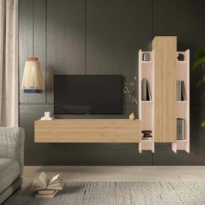 Vista ambientata Parete attrezzata in legno 205x30x185h colore "rovere cadiz - cashmere" modello Modula Totò Piccinni