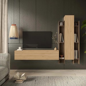 Vista ambientata Parete attrezzata in legno 205x30x185h colore "rovere cadiz - rovere mercure" modello Modula Totò Piccinni