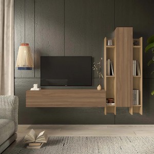 Vista ambientata Parete attrezzata in legno 205x30x185h colore "rovere mercure - rovere cadiz" modello Modula Totò Piccinni