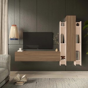 Vista ambientata Parete attrezzata in legno 205x30x185h colore "rovere mercure - cashmere" modello Modula Totò Piccinni