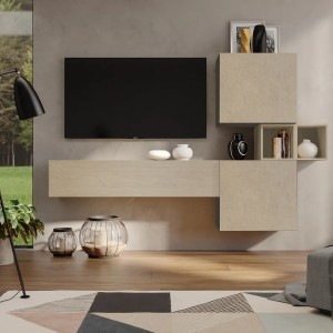 Vista ambientata Parete attrezzata in legno 220x29x128h colore "argilla" modello Modula Totò Piccinni