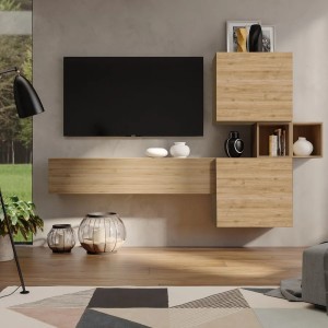 Vista ambientata Parete attrezzata in legno 220x29x128h colore "rovere cadiz" modello Modula Totò Piccinni