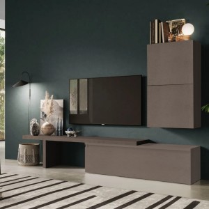 Vista ambientata Parete attrezzata in legno 260x40x190h colore "bronzo" modello Modula Totò Piccinni