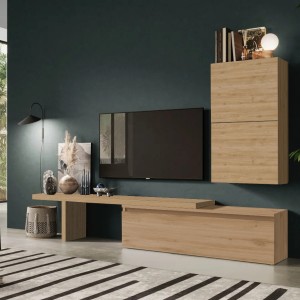 Vista ambientata Parete attrezzata in legno 260x40x190h colore "rovere cadiz" modello Modula Totò Piccinni