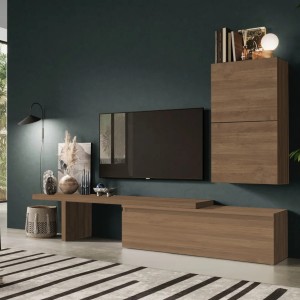 Vista ambientata Parete attrezzata in legno 260x40x190h colore "rovere mercure" modello Modula Totò Piccinni