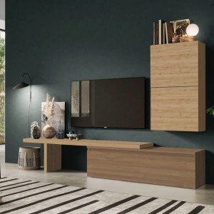 Vista ambientata Parete attrezzata in legno 260x40x190h colore "rovere mercure e rovere cadiz" modello Modula Totò Piccinni