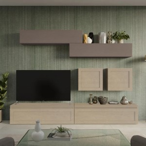 Vista ambientata Parete Attrezzata 279x40x190h in legno colore "argilla - bronzo" modello Modula Totò Piccinni