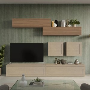 Vista ambientata Parete Attrezzata 279x40x190h in legno colore "argilla - rovere mercure" modello Modula Totò Piccinni