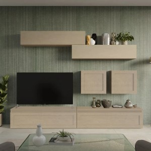 Vista ambientata Parete Attrezzata 279x40x190h in legno colore "argilla" modello Modula Totò Piccinni