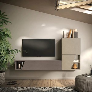 Vista ambientata Parete attrezzata in legno 193x30x150h colore "argilla - bronzo" modello Modula Totò Piccinni