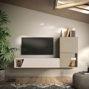 Vista ambientata Parete attrezzata in legno 193x30x150h colore "argilla - cashmere" modello Modula Totò Piccinni