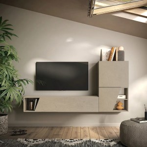 Vista ambientata Parete attrezzata in legno 193x30x150h colore "argilla" modello Modula Totò Piccinni