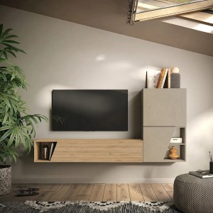 Vista ambientata Parete attrezzata in legno 193x30x150h colore "argilla - rovere cadiz" modello Modula Totò Piccinni