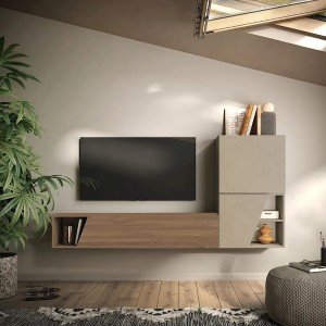 Vista ambientata Parete attrezzata in legno 193x30x150h colore "argilla - rovere mercure" modello Modula Totò Piccinni