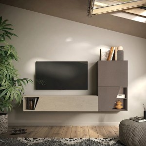 Vista ambientata Parete attrezzata in legno 193x30x150h colore "bronzo - argilla" modello Modula Totò Piccinni