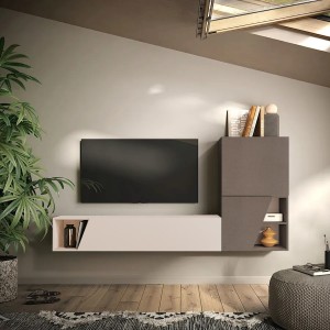 Vista ambientata Parete attrezzata in legno 193x30x150h colore "bronzo - cashmere" modello Modula Totò Piccinni