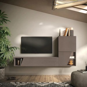 Vista ambientata Parete attrezzata in legno 193x30x150h colore "bronzo" modello Modula Totò Piccinni