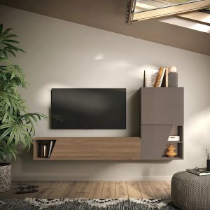 Vista ambientata Parete attrezzata in legno 193x30x150h colore "bronzo - rovere mercure" modello Modula Totò Piccinni