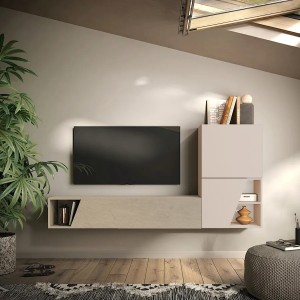 Vista ambientata Parete attrezzata in legno 193x30x150h colore "cashmere - argilla" modello Modula Totò Piccinni