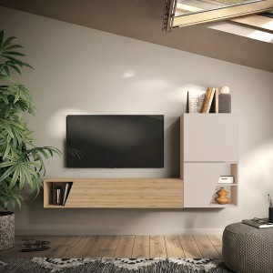 Vista ambientata Parete attrezzata in legno 193x30x150h colore "cashmere - rovere cadiz" modello Modula Totò Piccinni