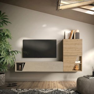 Vista ambientata Parete attrezzata in legno 193x30x150h colore "rovere cadiz e argilla" modello Modula Totò Piccinni