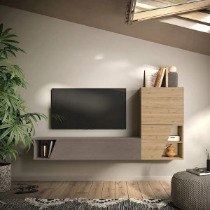 Vista ambientata Parete attrezzata in legno 193x30x150h colore "rovere cadiz - bronzo" modello Modula Totò Piccinni