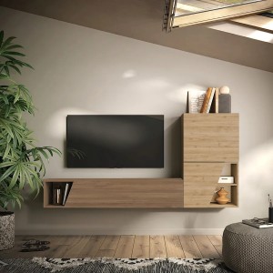 Vista ambientata Parete attrezzata in legno 193x30x150h colore "rovere cadiz e rovere mercure" modello Modula Totò Piccinni