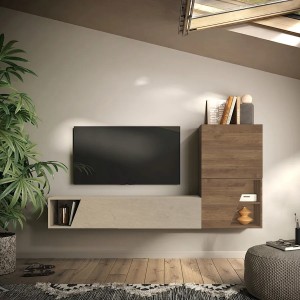 Vista ambientata Parete attrezzata in legno 193x30x150h colore "rovere mercure e argilla" modello Modula Totò Piccinni