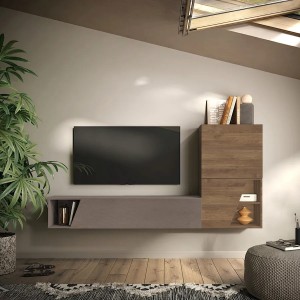 Vista ambientata Parete attrezzata in legno 193x30x150h colore "rovere mercure e bronzo" modello Modula Totò Piccinni