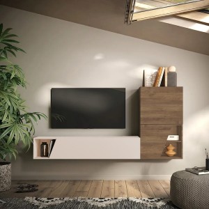 Vista ambientata Parete attrezzata in legno 193x30x150h colore "rovere mercure e cashmere" modello Modula Totò Piccinni